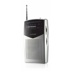 RÁDIO PORTÁTIL HAEGER POCKET ( Pilhas - Silver - Sintonizador analógico FM _ AM - Antena ... )
