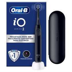 ESCOVA DE DENTES ELÉTRICA BRAUN IO2PRETO ( Recarregável - Preto - Botão de toque - Som silencioso - S... )