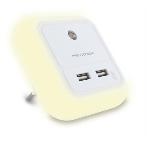 CARREGADOR 2xUSB METRONIC 495022 ( 2 x USB - Branco - Permite carregar dois dispositivos - Lu... )