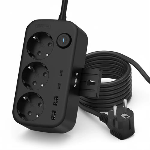 EXTENSÃO HUSLOG 3T-USB(2A+ 2C)1,4M-HUS1056 ( 3 tomadas CA - 2 x USB-C - 2 x USB-A - Preto - Interruptor... )