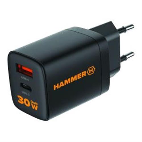 CARREGADOR HAMMER RAPIDCHARGE -DUO30W( USB-A - USB-C - 30 W - Preto )
