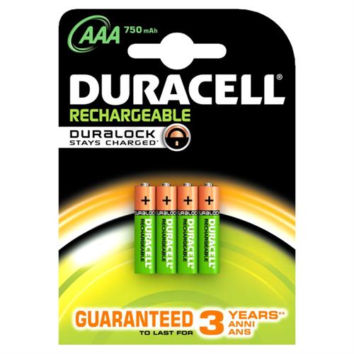 PILHA DURACELL REC.HR03 -(AAA)750MAHK4( Recarregável - HR03 - Sistema químico Ni-Mh - 1,2 V )