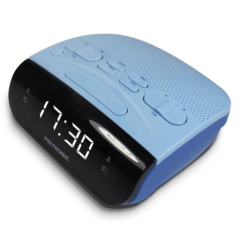 RÁDIO DESPERTADOR DIGITAL METRONIC 477033 ( Pilhas - Azul - Ecrã LED verde - Sintonizador AM _ FM - 20... )