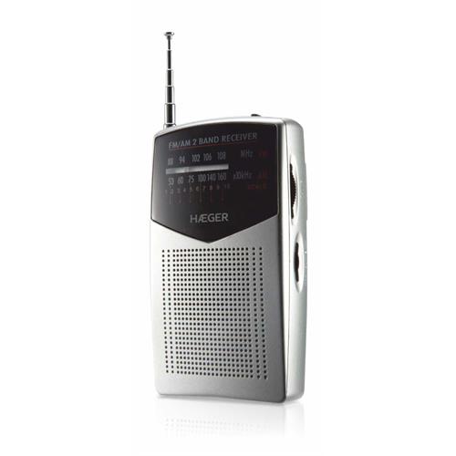 RÁDIO PORTÁTIL HAEGER POCKET ( Pilhas - Silver - Sintonizador analógico FM _ AM - Antena ... )