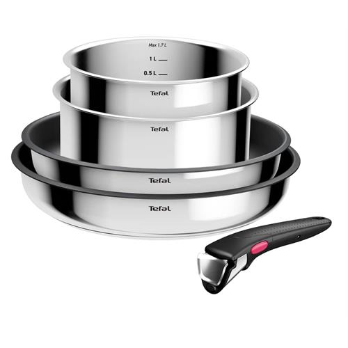 SET 2 FRIGIDEIRAS + 2 CAÇAROLAS + 1 PEGA TEFAL L881S504 ( Interior antiaderente Titanium - Inox - Composto por: 2 fr... )