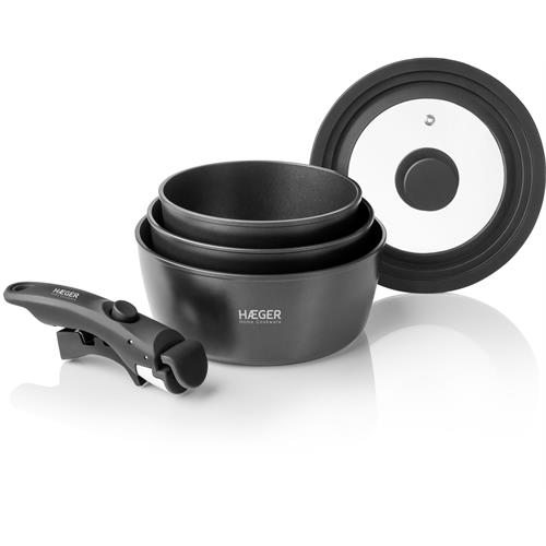 CAÇAROLA HAEGER EASYFITPOTS 16_18_20 ( 16, 18 e 20 cm - Preto - Conjunto de panelas com pega amoví... )