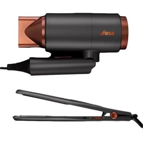 PACK SECADOR + MODELADOR DE CABELO UFESA MYGLAMOURSET ( 2200 W - Cinzento - Golpe de ar frio - Filtro removível - C... )