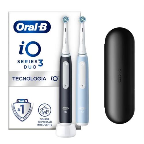 ESCOVA DE DENTES ELÉTRICA BRAUN IO3DUO PRETO+ AZUL ( Recarregável - Preto _ Azul - Sensor de Pressão Inteligent... )